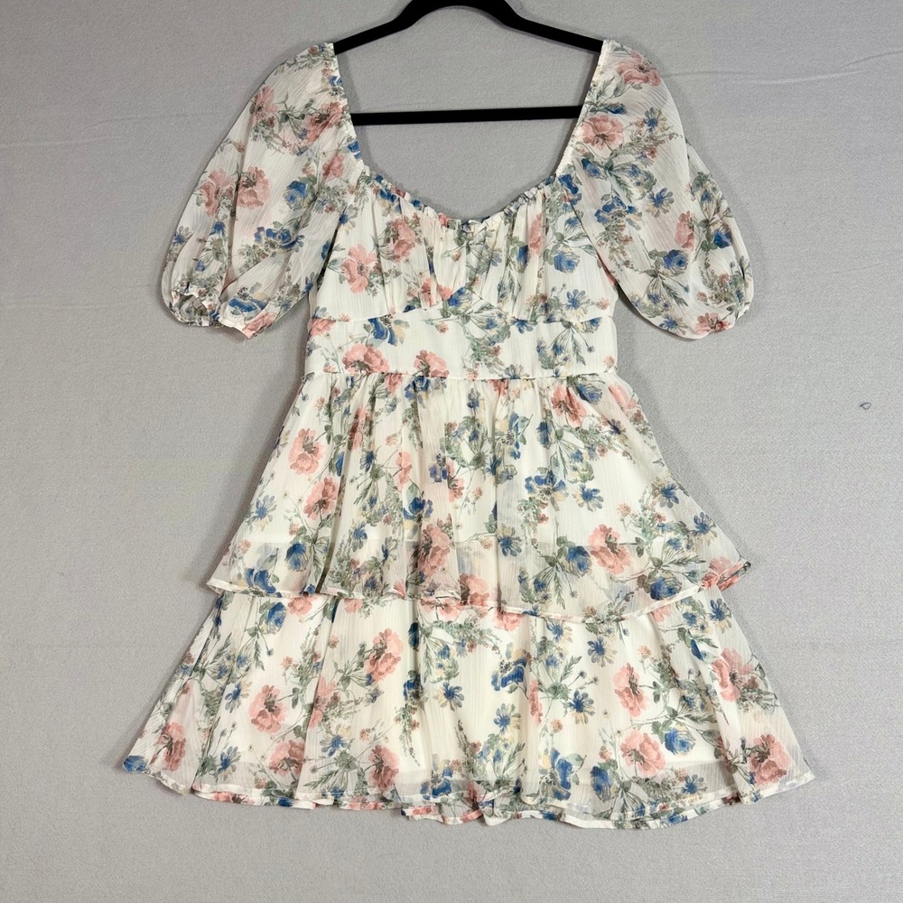 Altar'd State Floral Babydoll Mini Dress Med Puff Sleeve Cottagecore Coquette